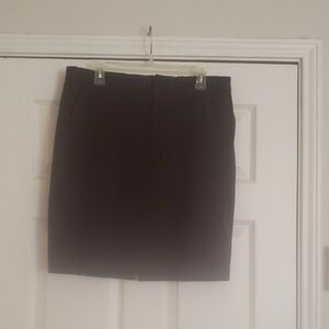 Dark Brown Pencil Skirt Cotton Skirt Front Zipper Back Slit